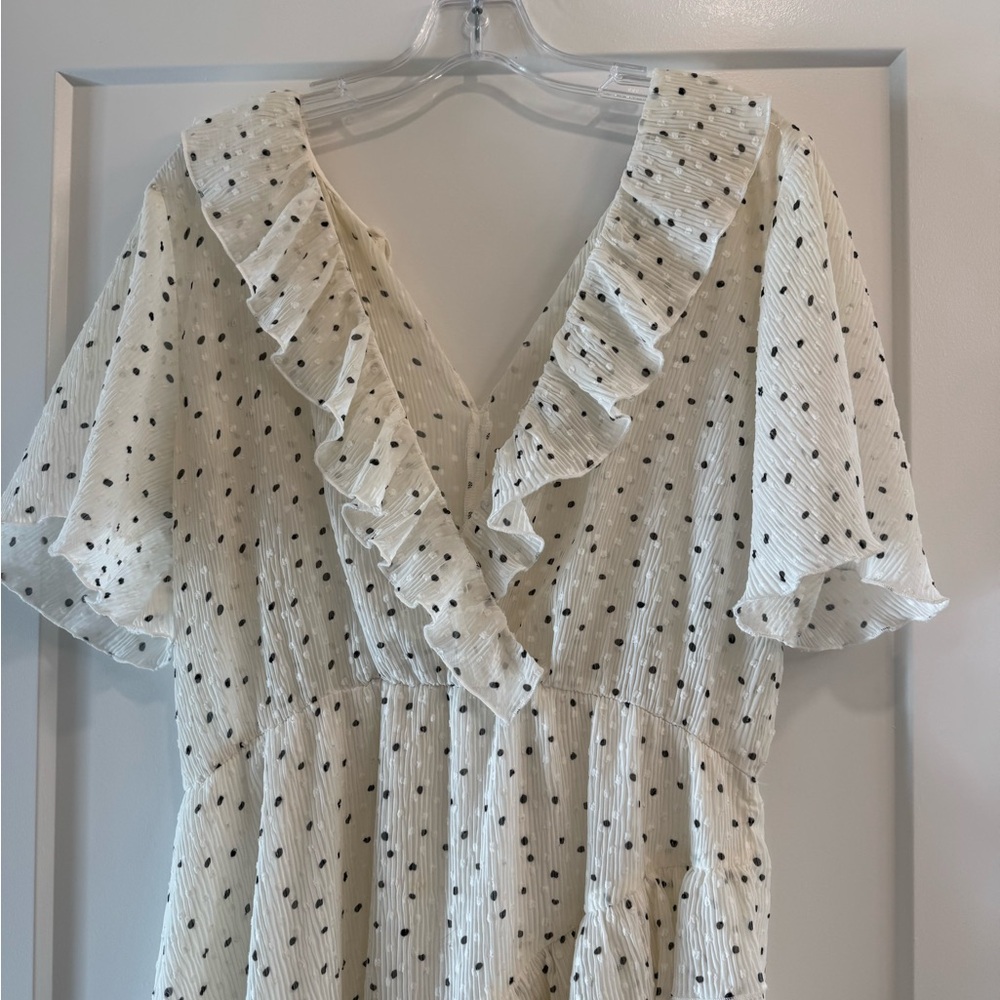 Zara Cream Polka Dot Ruffle Collar Blouse